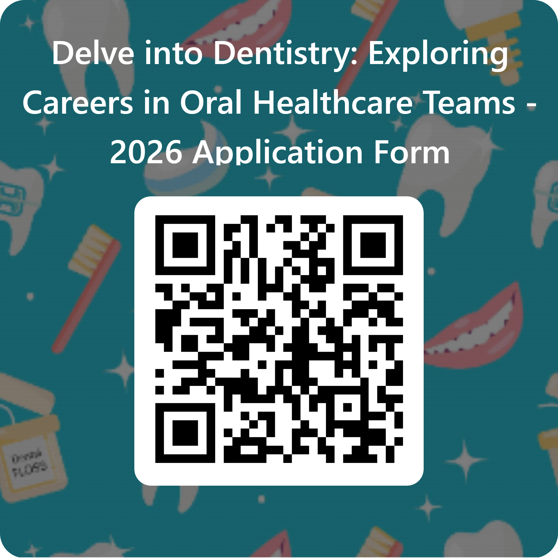 A QR Code with white text above it which says 